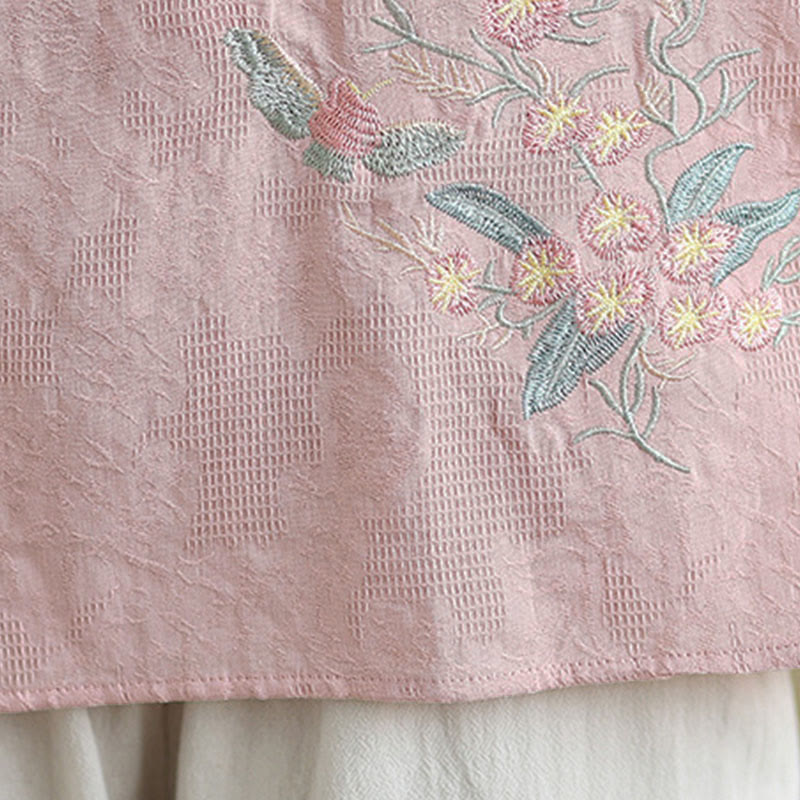 Chemise femme en coton, brodée de fleurs et de Buddha Stones, manches trois-quarts, col mandarin à un bouton. - image 25