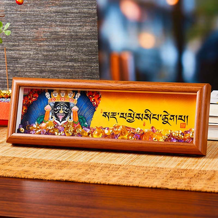 Buddha Stones Om Mani Padme Hum bouddha lingot doré Thangka, cadre Photo, ornement, décoration de maison - Style 1 - Panneau de fibres de densité moyenne (9*30*4cm) - image 0