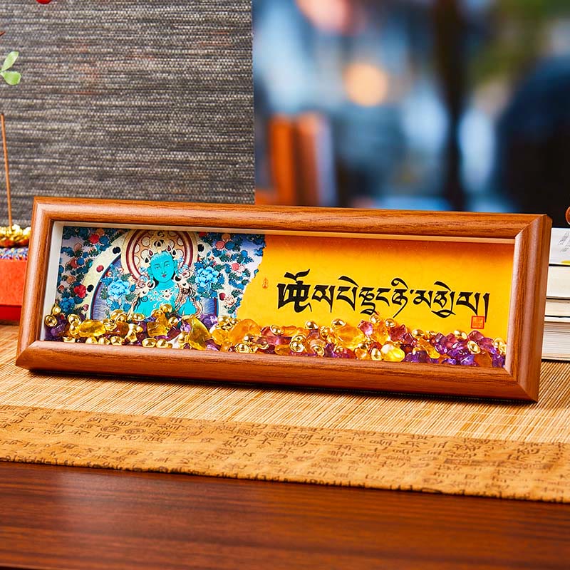 Buddha Stones Om Mani Padme Hum bouddha lingot doré Thangka, cadre Photo, ornement, décoration de maison - Style 2 - Panneau de fibres de densité moyenne (9*30*4cm) - image 7