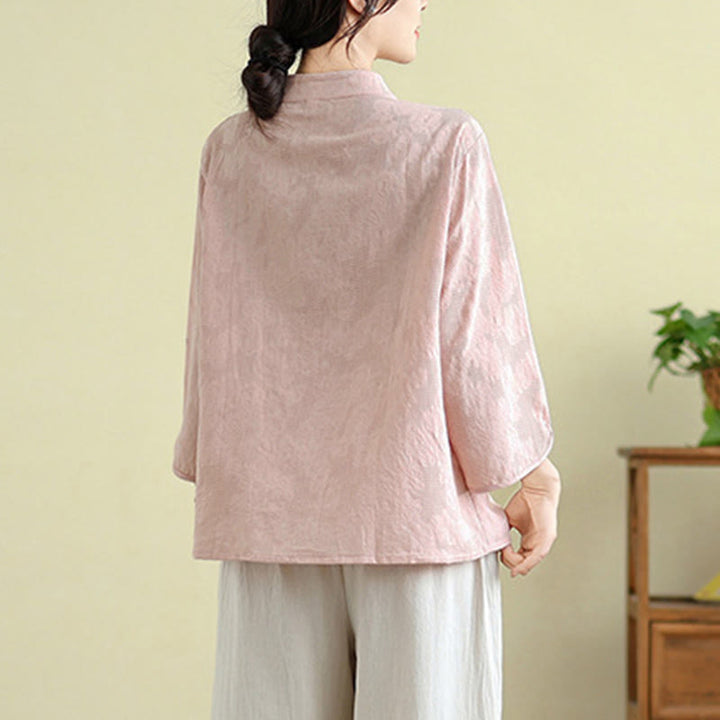 Chemise femme en coton à manches trois-quarts, broderie jacquard de fleurs et Buddha Stones - image 18