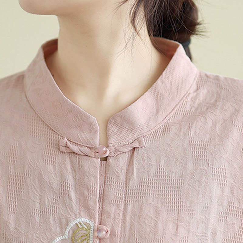 Chemise femme en coton à manches trois-quarts, broderie jacquard de fleurs et Buddha Stones - image 22