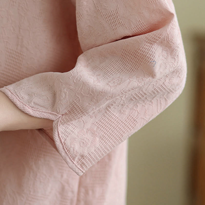 Chemise femme en coton à manches trois-quarts, broderie jacquard de fleurs et Buddha Stones - image 23