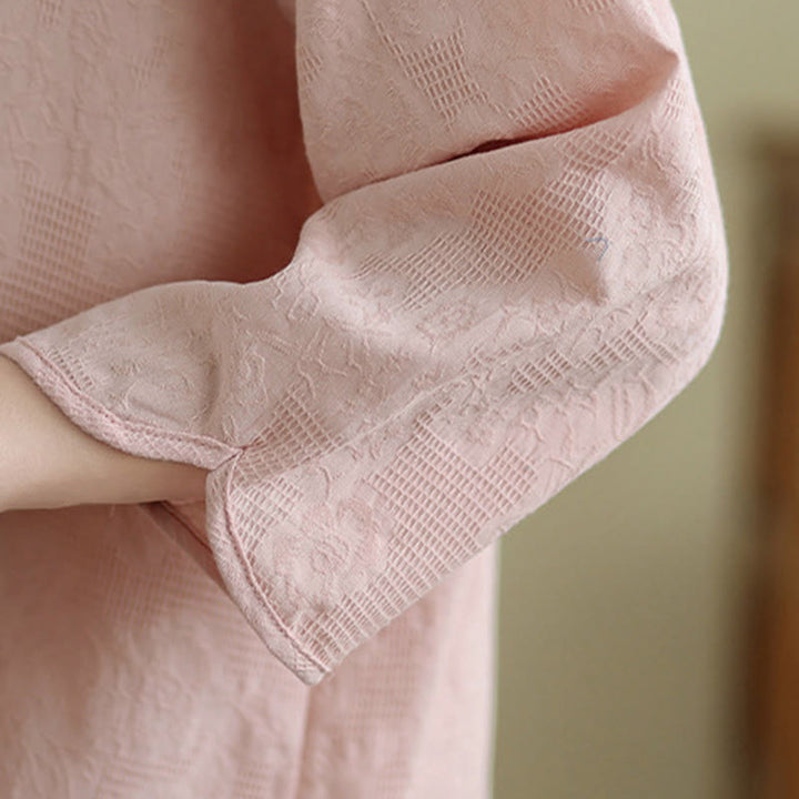 Chemise femme en coton à manches trois-quarts, broderie jacquard de fleurs et Buddha Stones - image 23