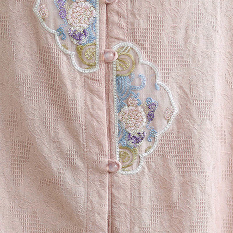 Chemise femme en coton à manches trois-quarts, broderie jacquard de fleurs et Buddha Stones - image 24