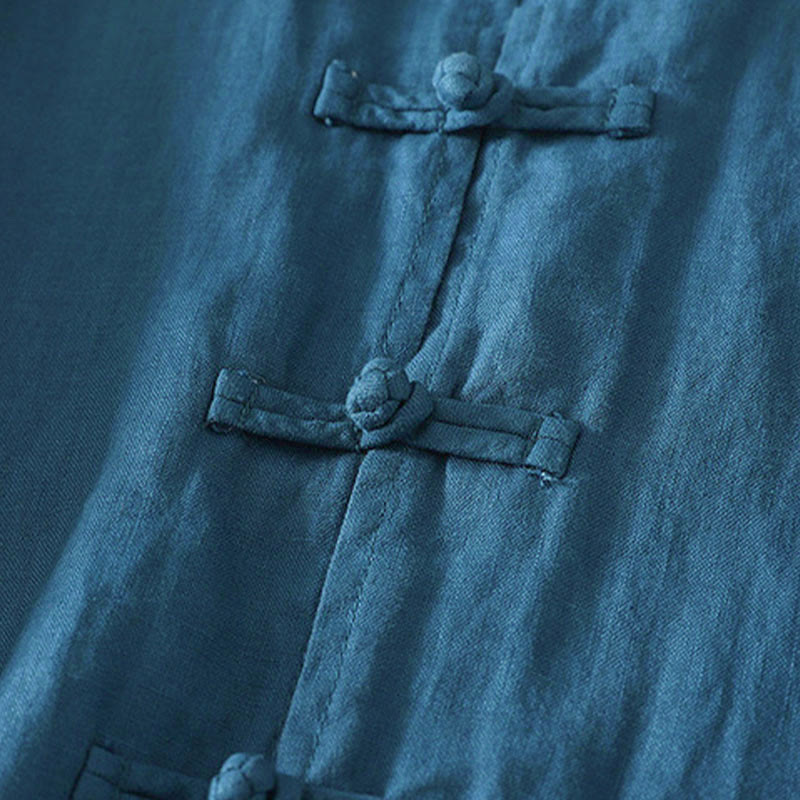 Chemise mi-longue en coton pour femme, Buddha Stones, couleur unie automne, col montant à boutons brandebourg, manches trois-quarts. - image 11