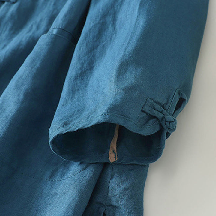 Chemise mi-longue en coton pour femme, Buddha Stones, couleur unie automne, col montant à boutons brandebourg, manches trois-quarts. - image 14