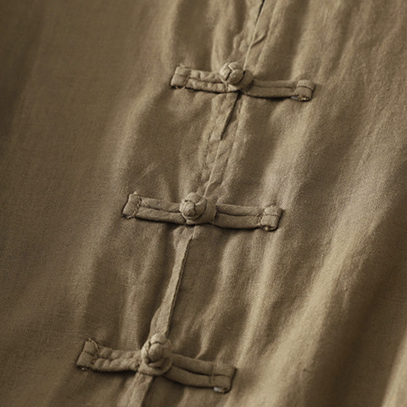 Chemise mi-longue en coton pour femme, Buddha Stones, couleur unie automne, col montant à boutons brandebourg, manches trois-quarts. - image 4