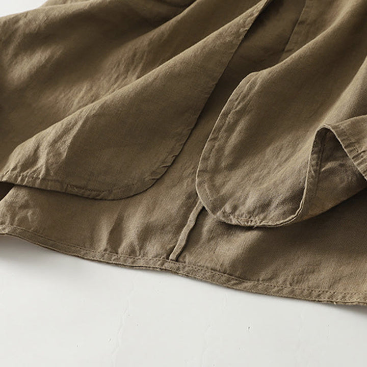 Chemise mi-longue en coton pour femme, Buddha Stones, couleur unie automne, col montant à boutons brandebourg, manches trois-quarts. - image 5