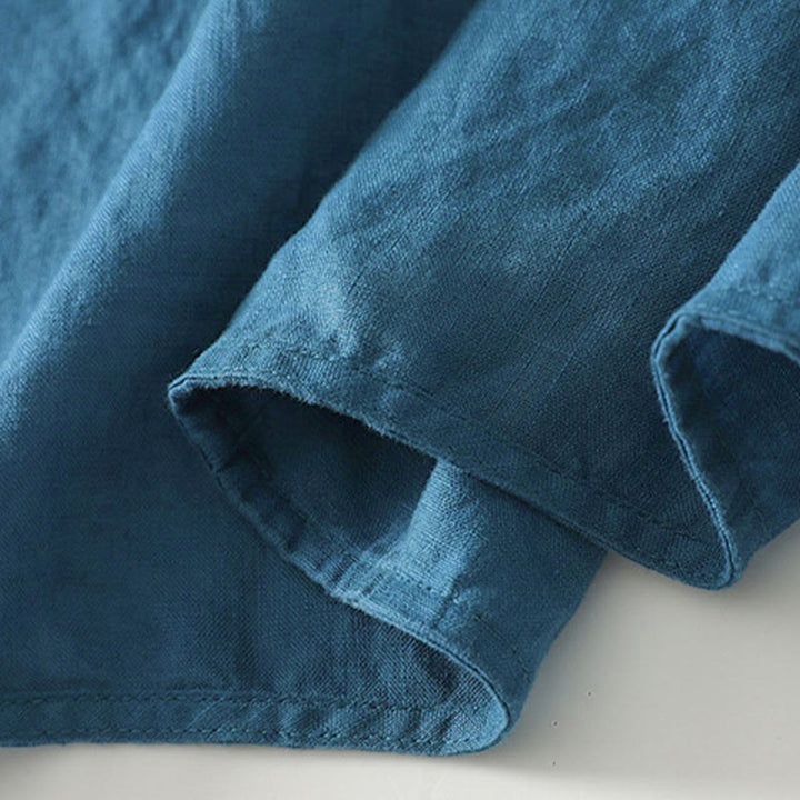 Chemise mi-longue en coton pour femme, Buddha Stones, couleur unie automne, col montant à boutons brandebourg, manches trois-quarts. - image 15