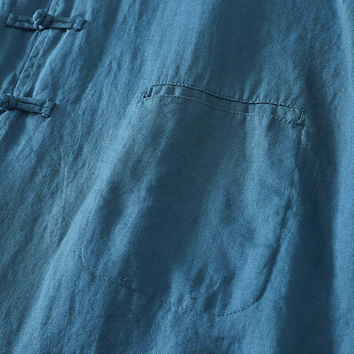 Chemise mi-longue en coton pour femme, Buddha Stones, couleur unie automne, col montant à boutons brandebourg, manches trois-quarts. - image 12