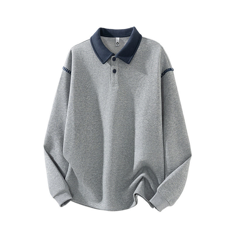 Sweat-shirt homme en coton à col polo et boutons, motif Buddha Stones - Gris clair - US/UK/AU44，EU54 (4XL) - image 1