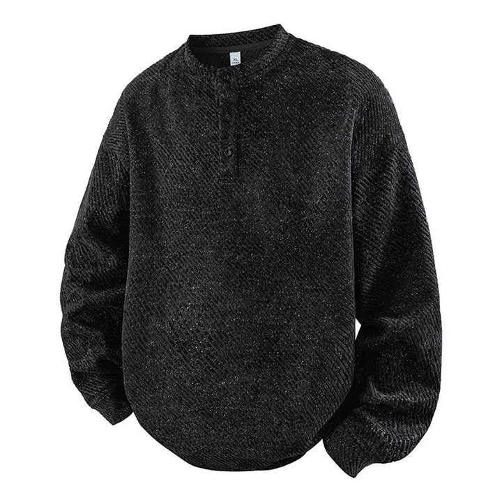 Sweat-shirt homme à rayures et boutons, col rond, motif Buddha Stones - Noir - US/UK/AU42，EU52 (3XL) - image 3