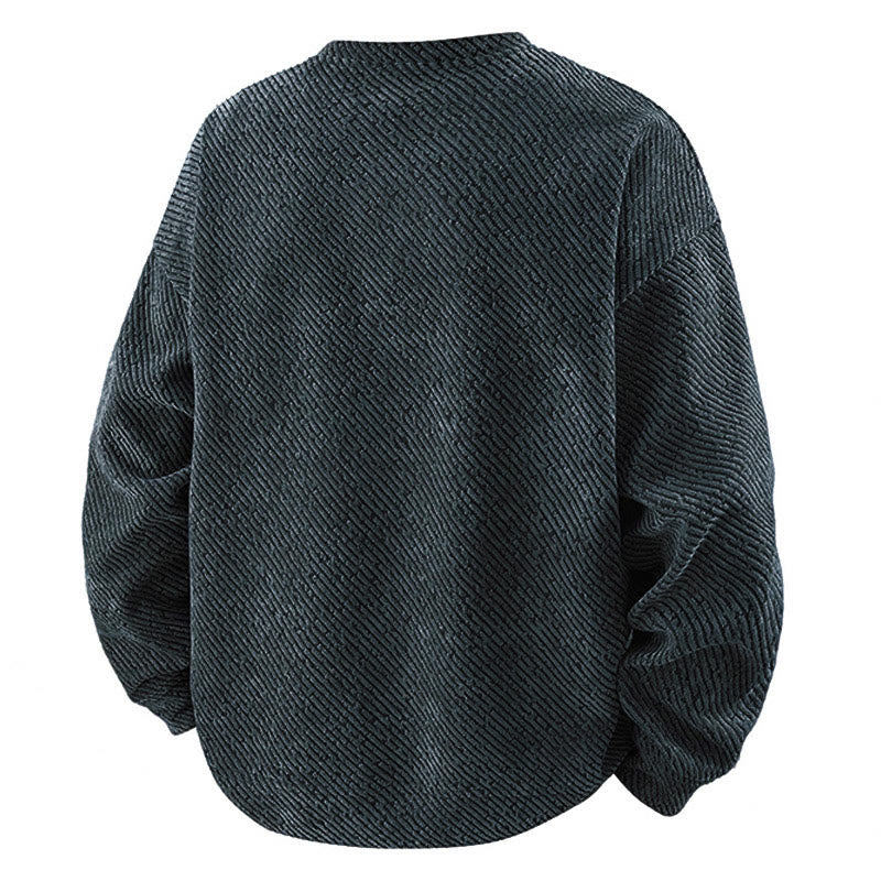 Sweat-shirt homme à rayures et boutons, col rond, motif Buddha Stones - image 1