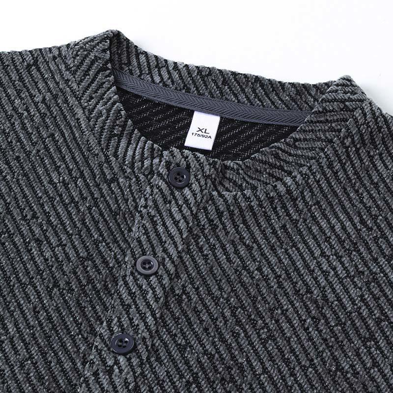 Sweat-shirt homme à rayures et boutons, col rond, motif Buddha Stones - image 2