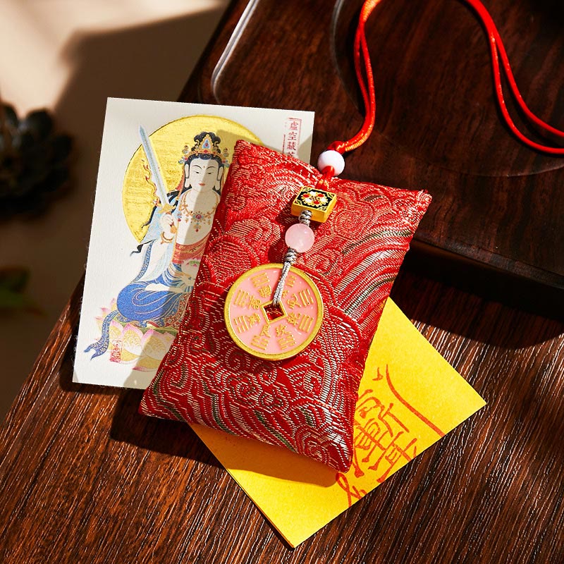 Buddha Stones, Zodiaque chinois, Bouddha natal, Pièces de cuivre, Sachet de bénédiction, Décoration suspendue - Tissu rouge - Bodhisattva du Bœuf/Tigre-Vide - image 26