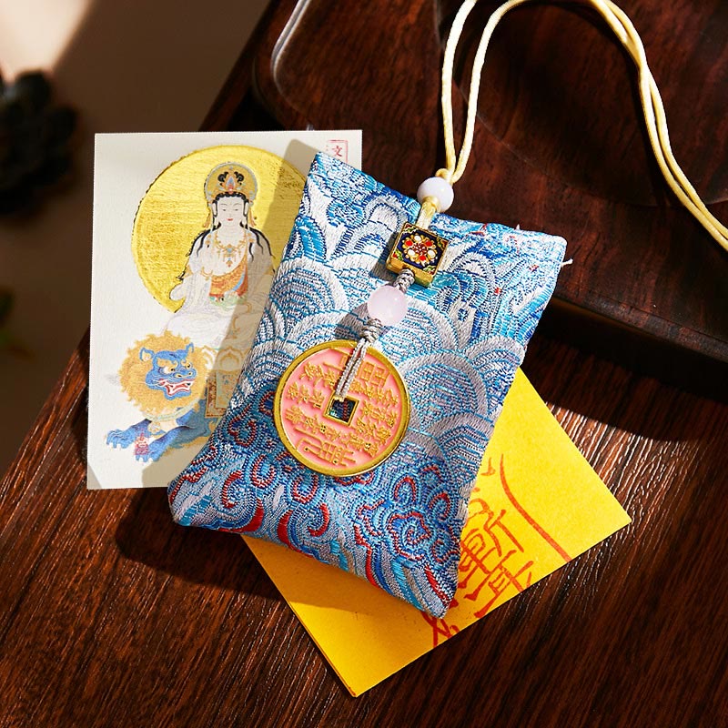 Buddha Stones, Zodiaque chinois, Bouddha natal, Pièces de cuivre, Sachet de bénédiction, Décoration suspendue - Tissu bleu clair - Bodhisattva Lapin-Manjushri - image 32