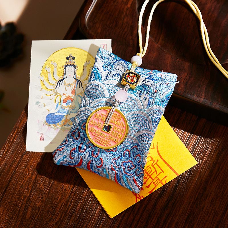Buddha Stones, Zodiaque chinois, Bouddha natal, Pièces de cuivre, Sachet de bénédiction, Décoration suspendue - Tissu bleu clair - Avalokitesvara aux mille bras - image 33