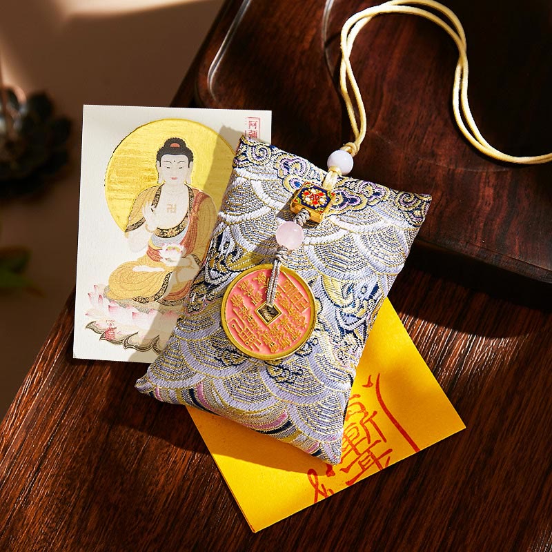 Buddha Stones, Zodiaque chinois, Bouddha natal, Pièces de cuivre, Sachet de bénédiction, Décoration suspendue - Tissu gris - Bouddha Chien/Cochon-Amitabha - image 55