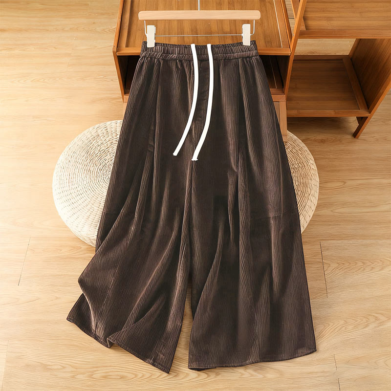 Pantalon court en velours côtelé à jambes larges, taille élastique, Buddha Stones - SaddleBrown - US4, UK/AU8, EU36 (F) - image 11