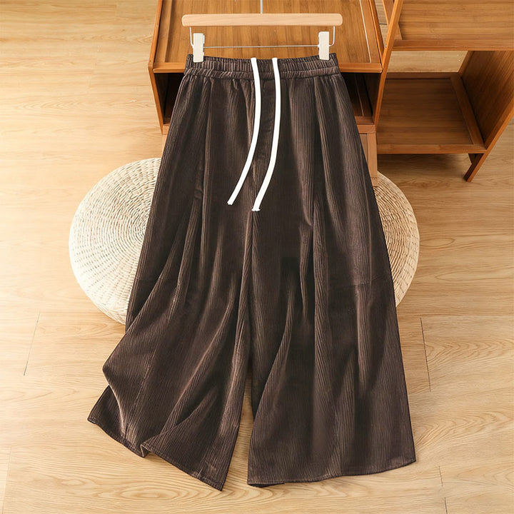 Pantalon court en velours côtelé à jambes larges, taille élastique, Buddha Stones - SaddleBrown - US4, UK/AU8, EU36 (F) - image 11