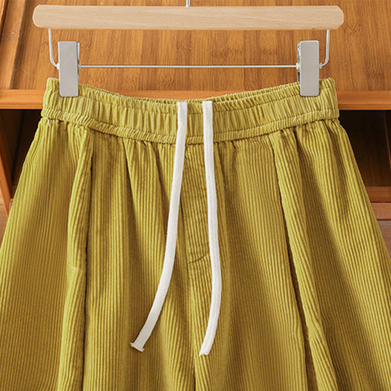 Pantalon court en velours côtelé à jambes larges, taille élastique, Buddha Stones - image 4