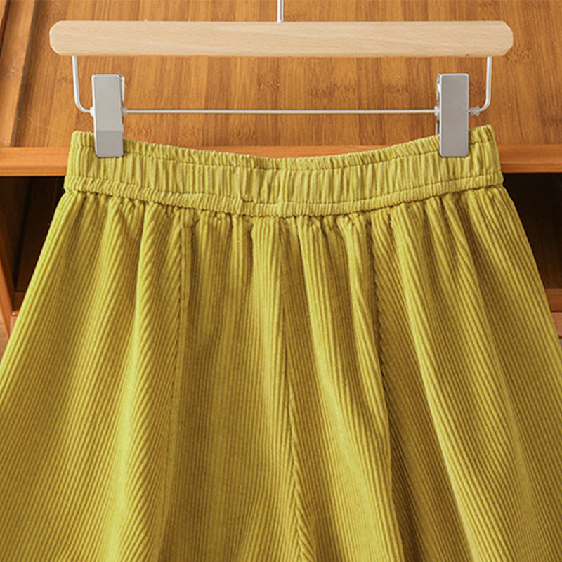 Pantalon court en velours côtelé à jambes larges, taille élastique, Buddha Stones - image 5