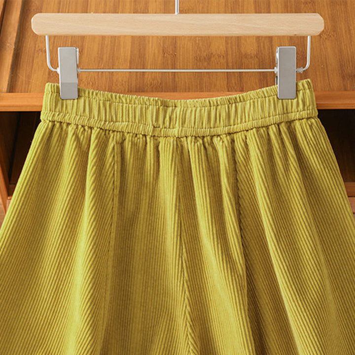 Pantalon court en velours côtelé à jambes larges, taille élastique, Buddha Stones - image 5