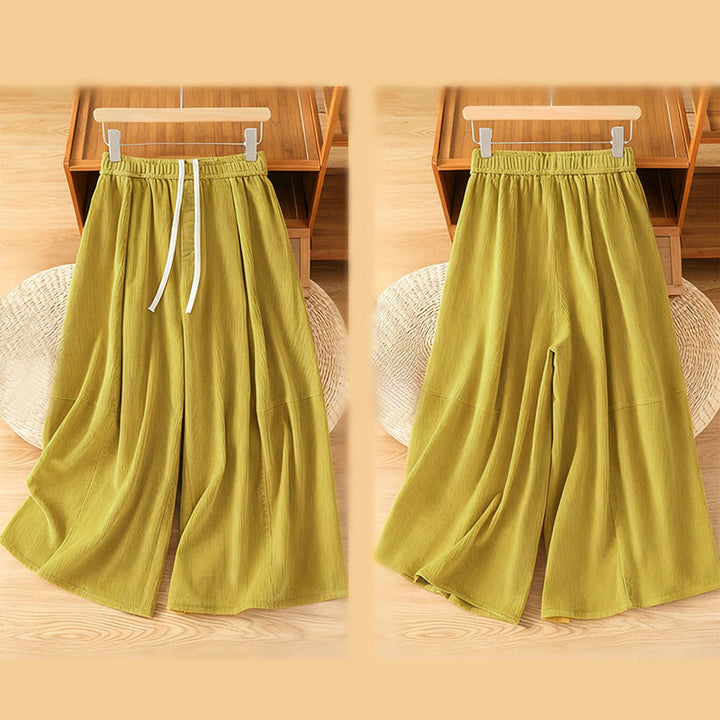 Pantalon court en velours côtelé à jambes larges, taille élastique, Buddha Stones - image 3
