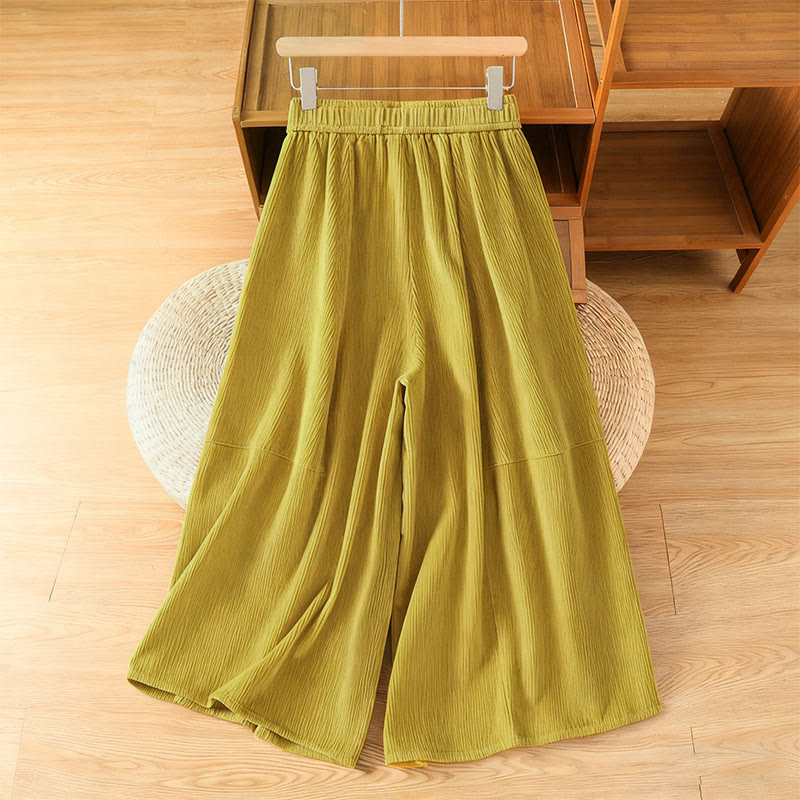 Pantalon court en velours côtelé à jambes larges, taille élastique, Buddha Stones - image 2