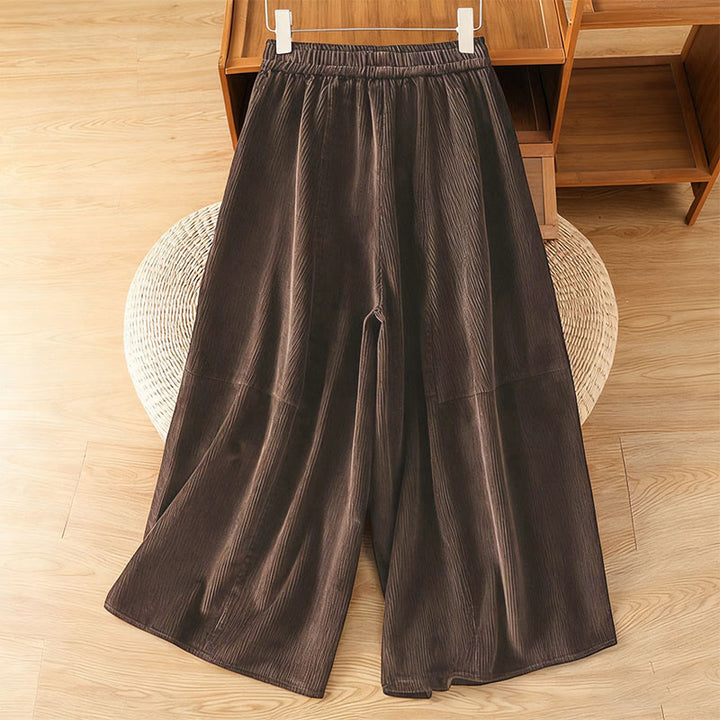 Pantalon court en velours côtelé à jambes larges, taille élastique, Buddha Stones - image 12