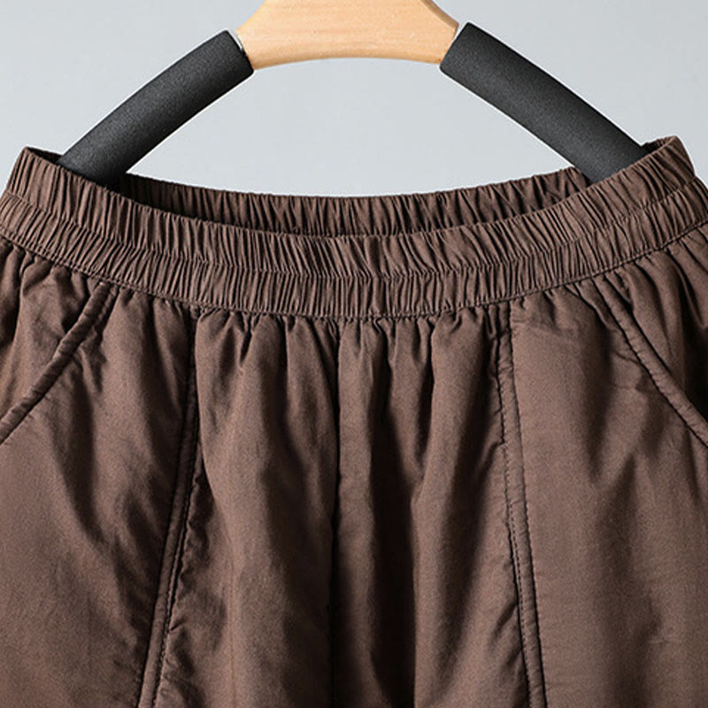 Pantalon harem court en coton thermique Buddha Stones Winter, taille élastique, longueur 7-8, avec poches - image 3