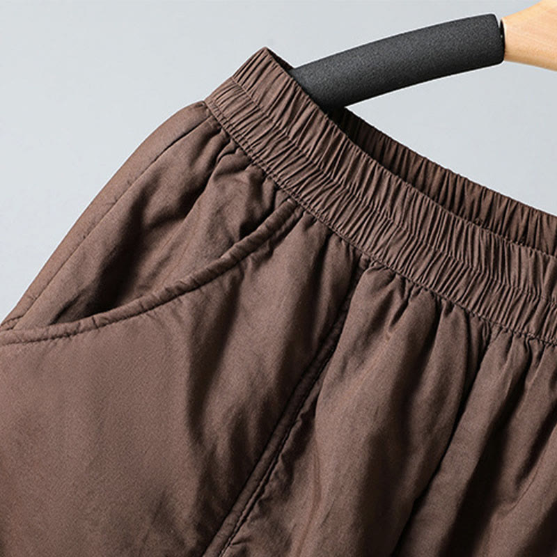 Pantalon harem court en coton thermique Buddha Stones Winter, taille élastique, longueur 7-8, avec poches - image 5