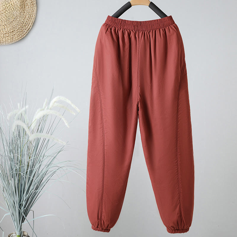 Pantalon harem court en coton thermique Buddha Stones Winter, taille élastique, longueur 7-8, avec poches - image 9