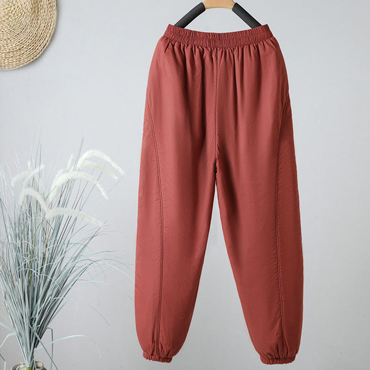 Pantalon harem court en coton thermique Buddha Stones Winter, taille élastique, longueur 7-8, avec poches - image 9