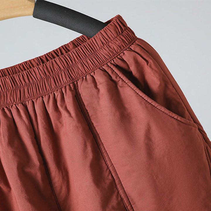 Pantalon harem court en coton thermique Buddha Stones Winter, taille élastique, longueur 7-8, avec poches - image 13