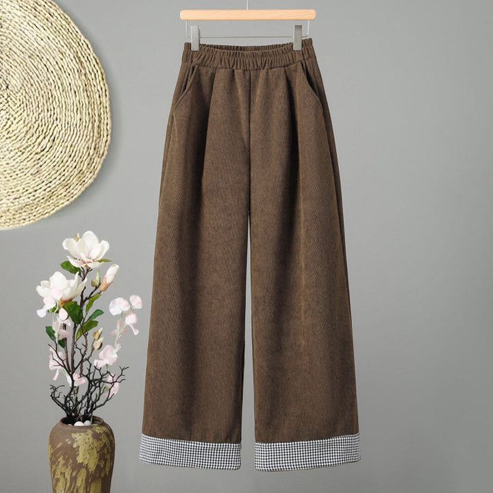 Pantalon en velours côtelé à carreaux et à carreaux, longueur cheville, taille élastique, pour femme, motif Buddha Stones - SaddleBrown - US8-10，UK/AU12-14，EU40-42 (2XL) - image 0