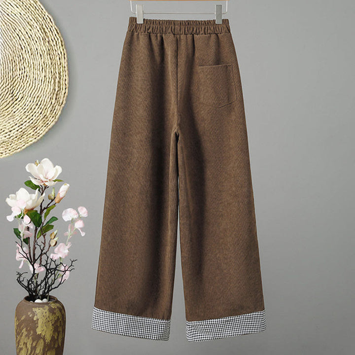 Pantalon en velours côtelé à carreaux et à carreaux, longueur cheville, taille élastique, pour femme, motif Buddha Stones - image 1