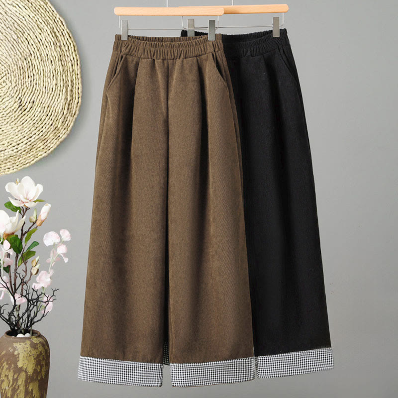 Pantalon en velours côtelé à carreaux et à carreaux, longueur cheville, taille élastique, pour femme, motif Buddha Stones - image 9