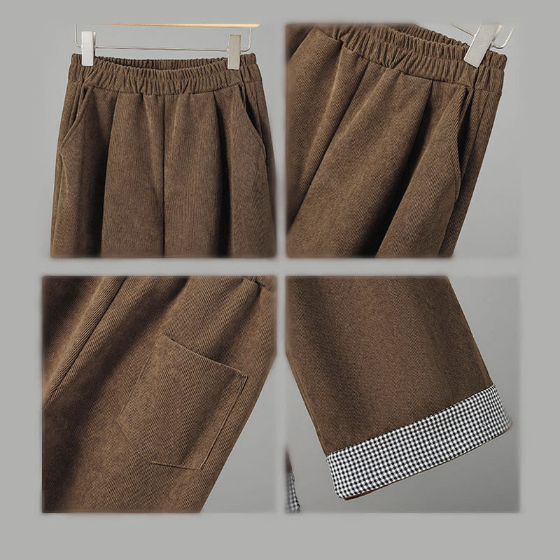 Pantalon en velours côtelé à carreaux et à carreaux, longueur cheville, taille élastique, pour femme, motif Buddha Stones - image 8