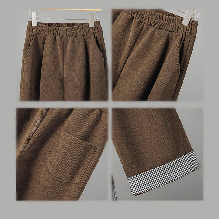 Pantalon en velours côtelé à carreaux et à carreaux, longueur cheville, taille élastique, pour femme, motif Buddha Stones - image 8