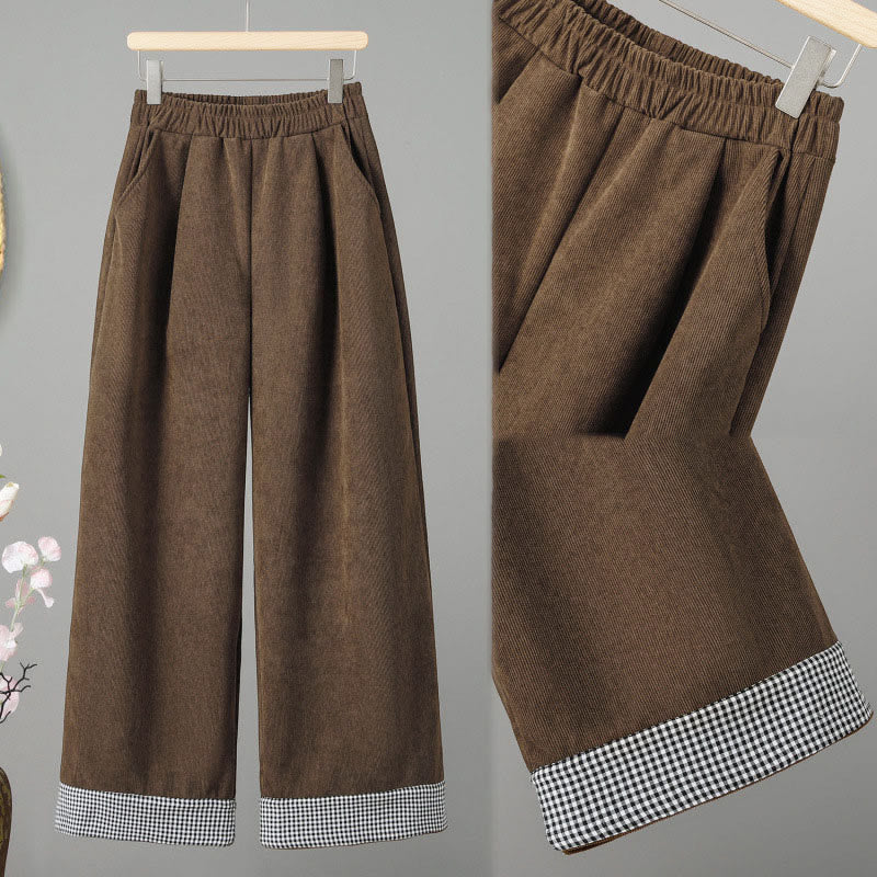 Pantalon en velours côtelé à carreaux et à carreaux, longueur cheville, taille élastique, pour femme, motif Buddha Stones - image 3