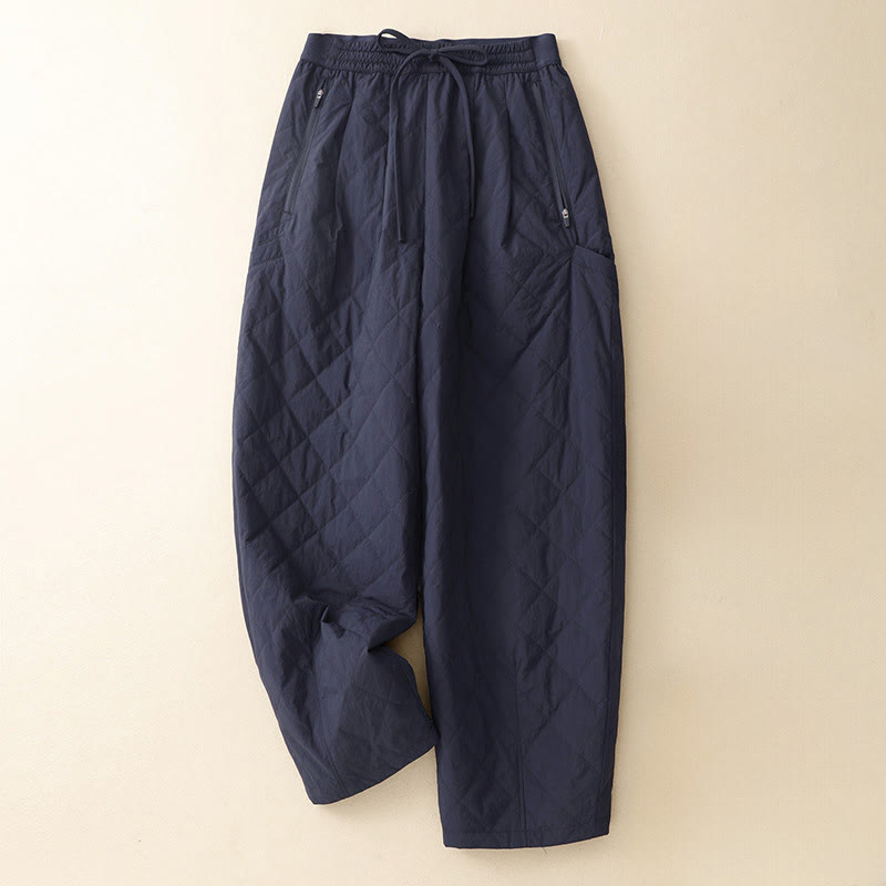 Pantalon thermique en coton pour femme Buddha Stones Winter Lines, taille élastique avec cordon de serrage et poches zippées - SteelBlue - US8-10，UK/AU12-14，EU40-42 (2XL) - image 0