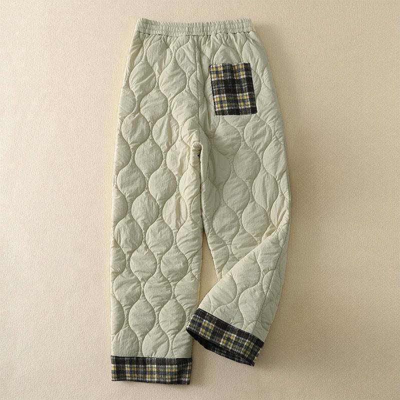 Pantalon thermique en coton à carreaux, imprimé patchwork, avec poches, Buddha Stones Winter Curved Lines et taille élastique à cordon de serrage. - image 6