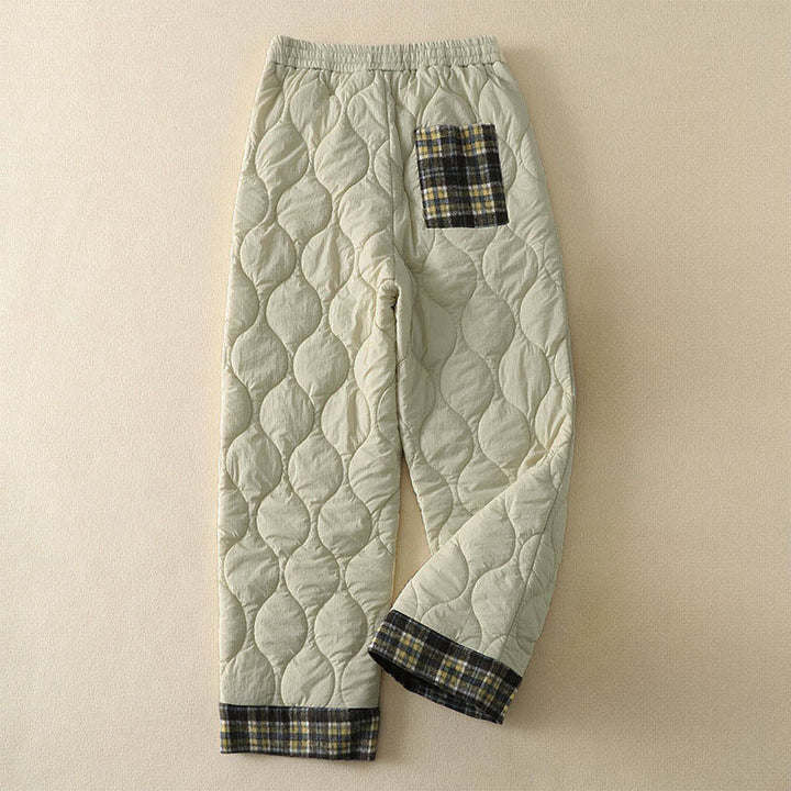 Pantalon thermique en coton à carreaux, imprimé patchwork, avec poches, Buddha Stones Winter Curved Lines et taille élastique à cordon de serrage. - image 6