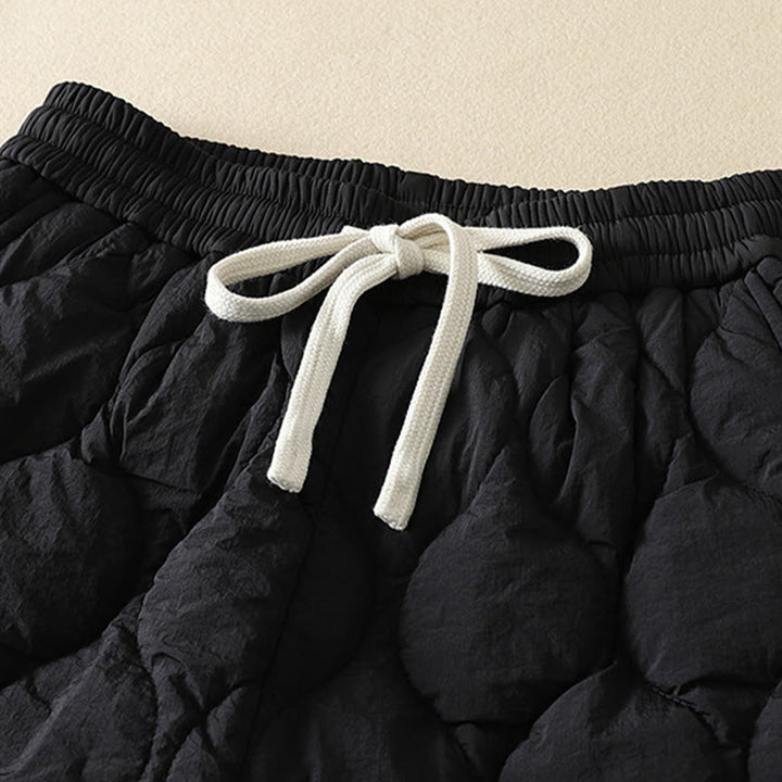 Pantalon thermique en coton à carreaux, imprimé patchwork, avec poches, Buddha Stones Winter Curved Lines et taille élastique à cordon de serrage. - image 1