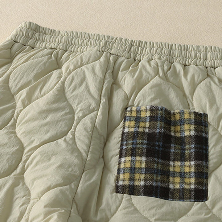 Pantalon thermique en coton à carreaux, imprimé patchwork, avec poches, Buddha Stones Winter Curved Lines et taille élastique à cordon de serrage. - image 9