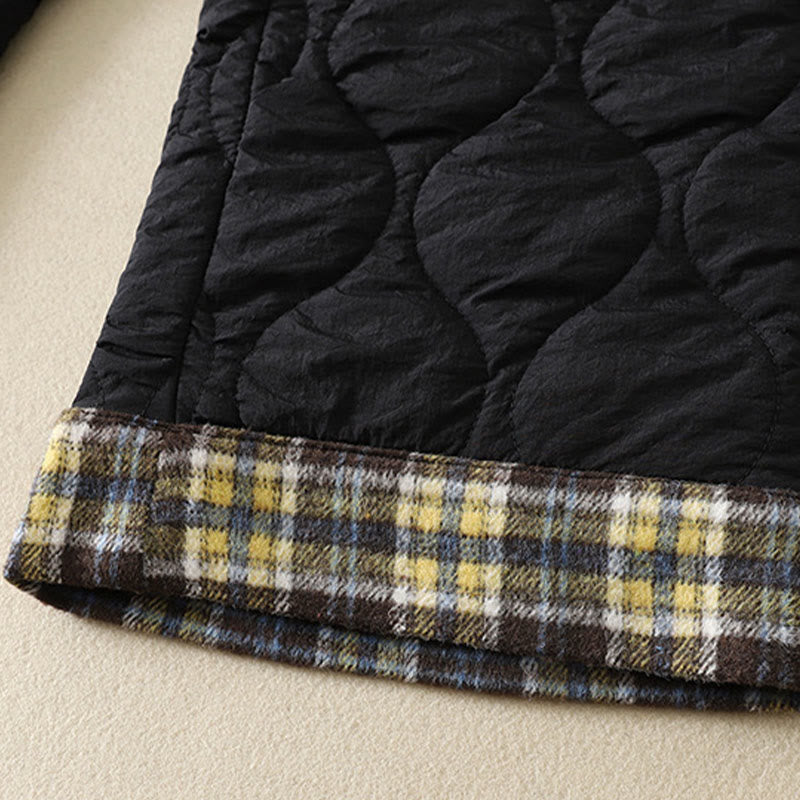 Pantalon thermique en coton à carreaux, imprimé patchwork, avec poches, Buddha Stones Winter Curved Lines et taille élastique à cordon de serrage. - image 3