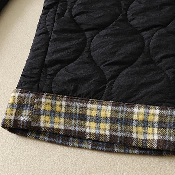 Pantalon thermique en coton à carreaux, imprimé patchwork, avec poches, Buddha Stones Winter Curved Lines et taille élastique à cordon de serrage. - image 3