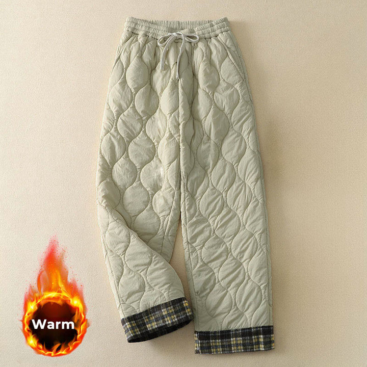 Pantalon thermique en coton à carreaux, imprimé patchwork, avec poches, Buddha Stones Winter Curved Lines et taille élastique à cordon de serrage. - Beige - US8-10，UK/AU12-14，EU40-42 (2XL) - image 5