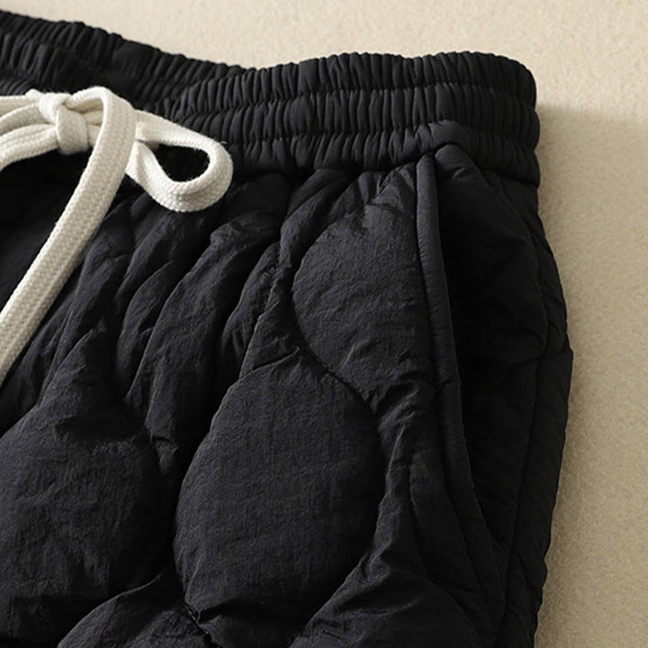 Pantalon thermique en coton à carreaux, imprimé patchwork, avec poches, Buddha Stones Winter Curved Lines et taille élastique à cordon de serrage. - image 2